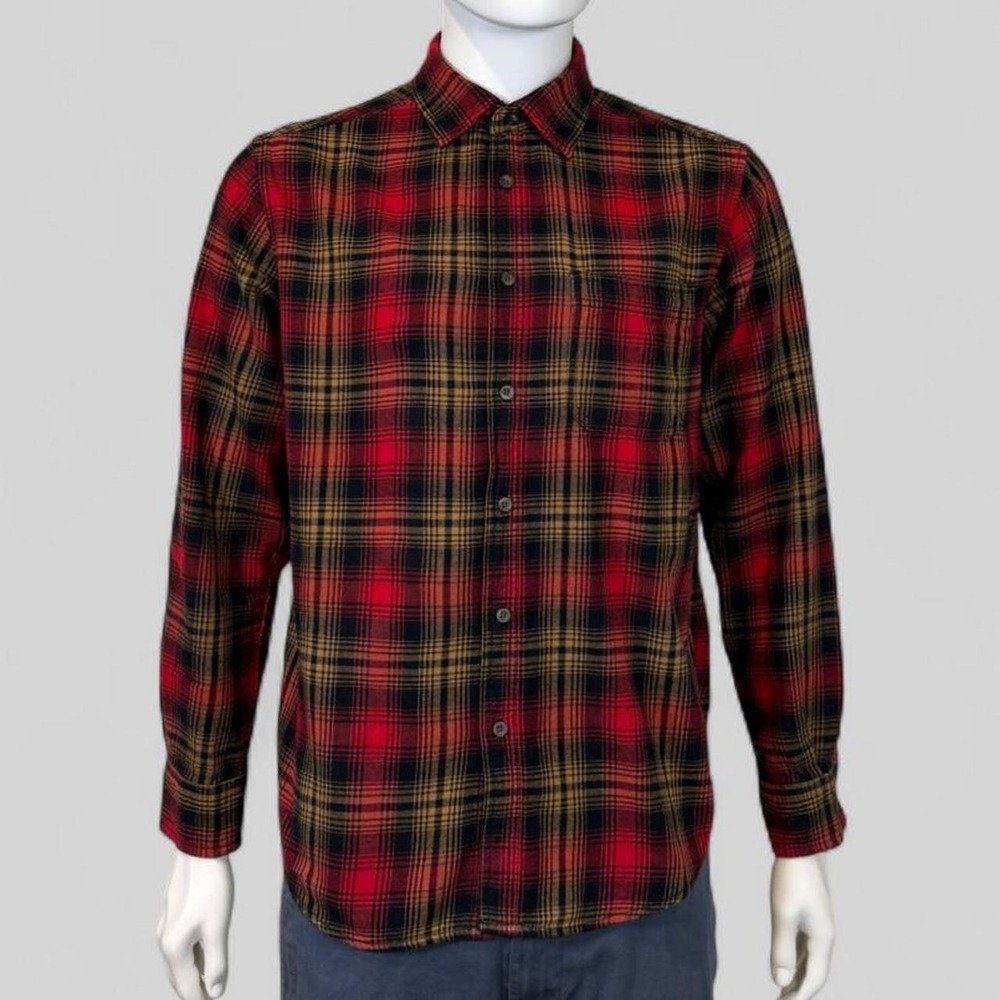 Faded Glory Mens Red Brown Plaid Flannel Shirt Medium M FM45Y066 Long Sleeve
